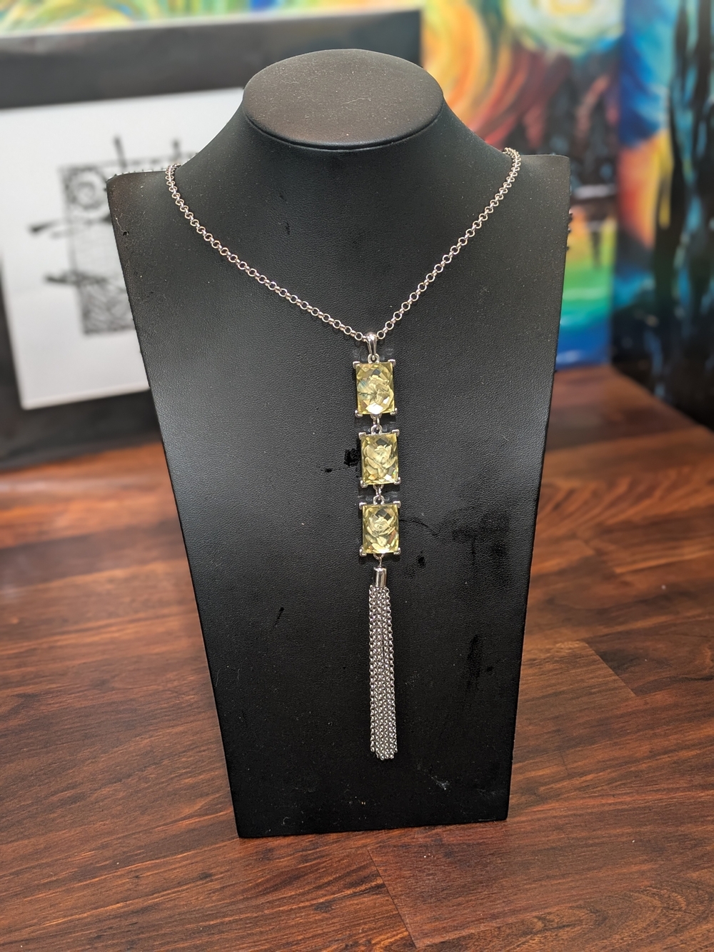 Brand 1946 Floral Statement Necklace With Tassel. Silver Toned. Roses